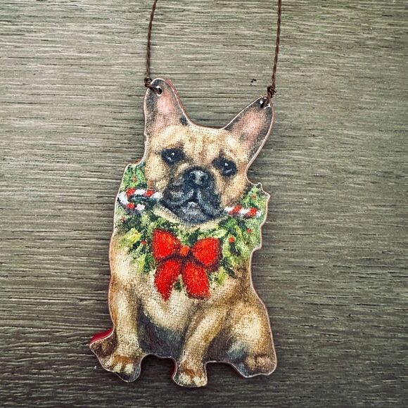Frenchie Dog Wooden Christmas Holiday Ornament - Picture 1 of 2
